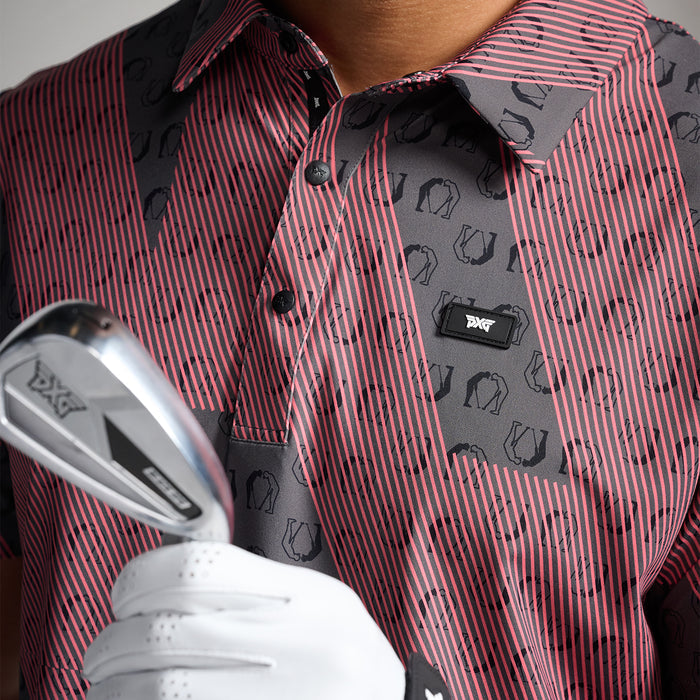 PXG men's grey troops polo athletic fit on a white background