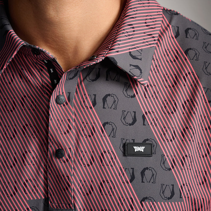 PXG men's grey troops polo athletic fit on a white background