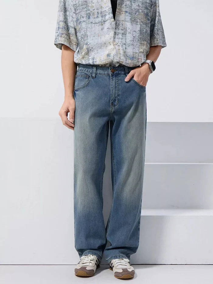 Men's Vintage Wash Loose Fit Jeans - Premium Fitness & Activewear for Men & Women|UK
