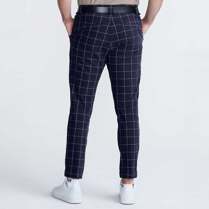 PXG men's midnight blue windowpane slim trousers on a white background