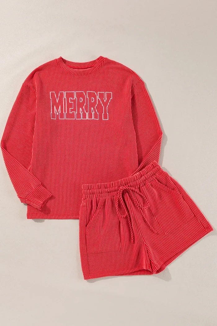MERRY Round Neck Long Sleeve Top and Shorts Lounge Set - Premium Fitness & Activewear for Men & Women|UK