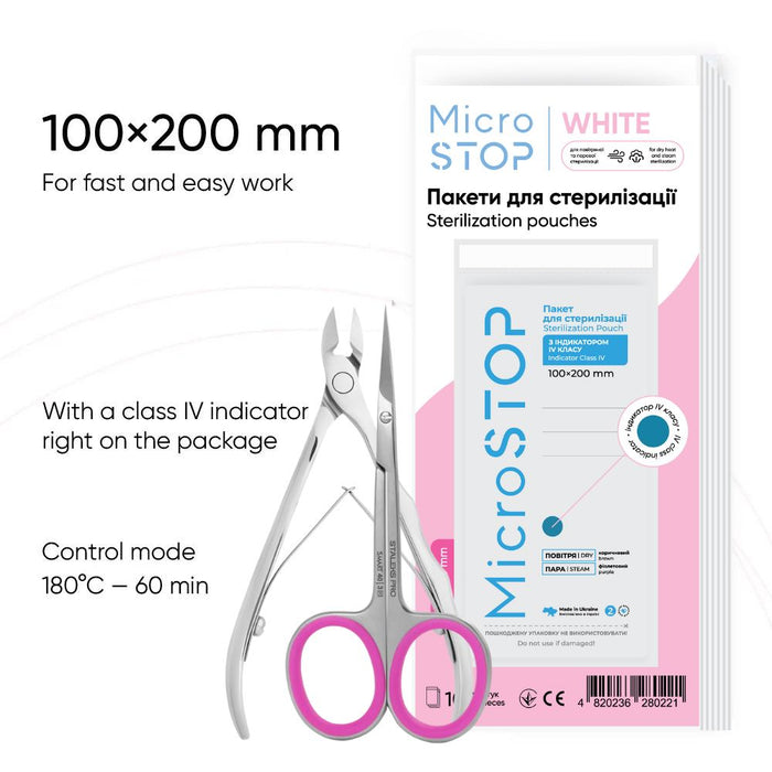 MicroStop Dry Heat Sterilization Pouches with class 4 indicator 100×200 mm (100 pcs) Sterilization Pouches MicroSTOP