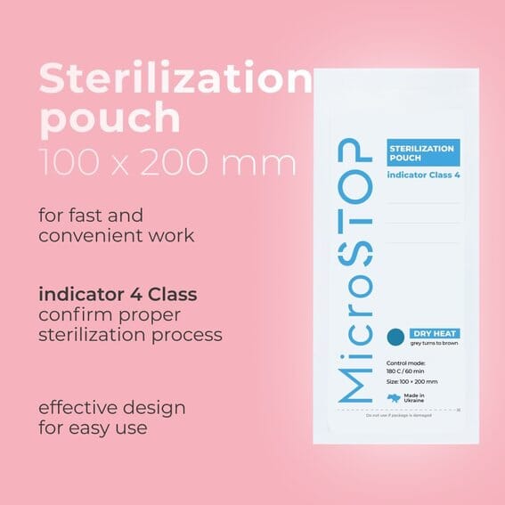 MicroStop Dry Heat Sterilization Pouches with class 4 indicator 100×200 mm (100 pcs) Sterilization Pouches MicroSTOP