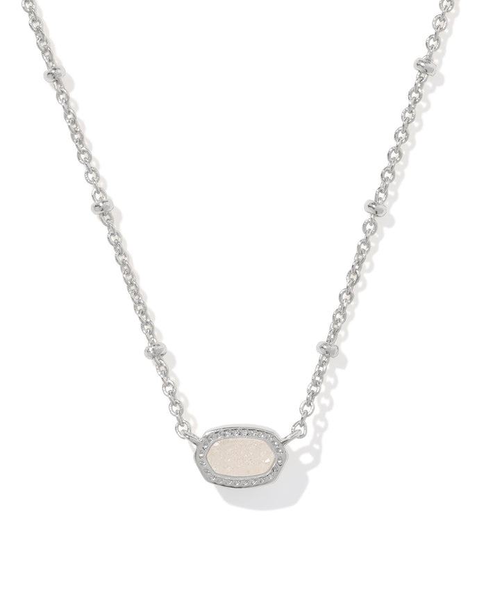 Mini Elisa Satellite Short Pendant Necklace in Rhodium Iridescent Drusy