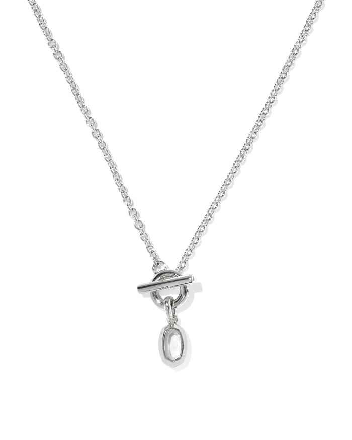 Mini Elisa Toggle Pendant Necklace in Rhodium Ivory Mother of Pearl