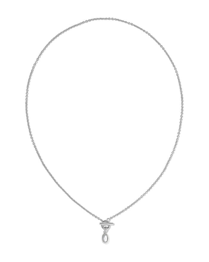 Mini Elisa Toggle Pendant Necklace in Rhodium Ivory Mother of Pearl