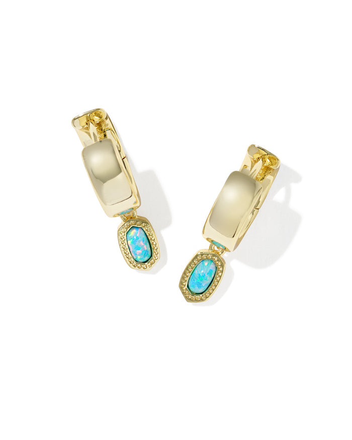 Mini Ellie Wide Huggie Gold Blue Opal