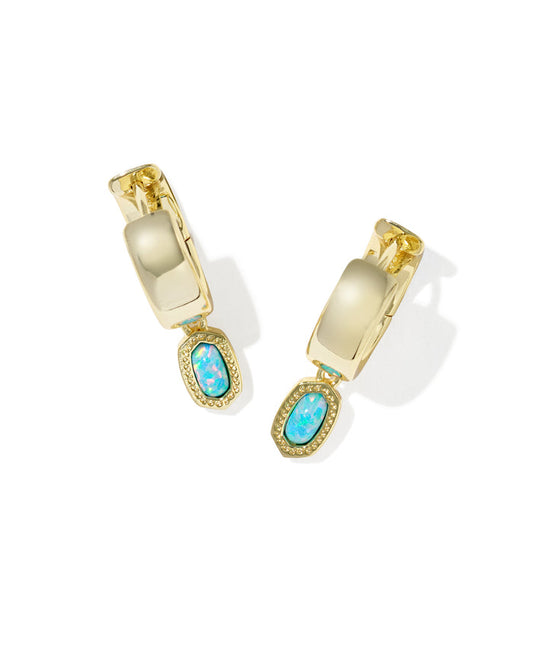 Mini Ellie Wide Huggie Gold Blue Opal