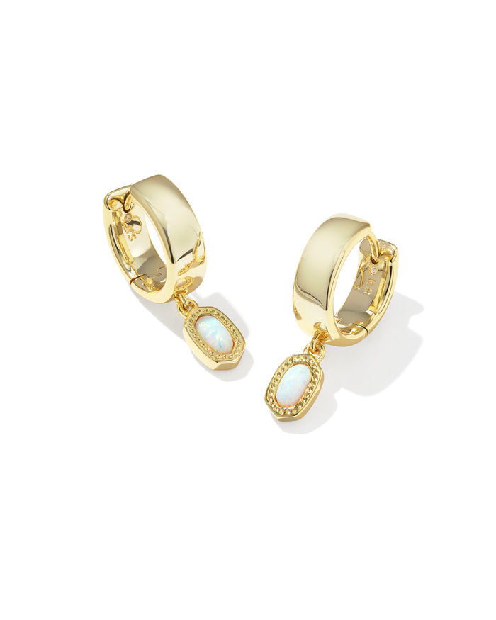 Mini Ellie Wide Huggie Gold Bright White Opal