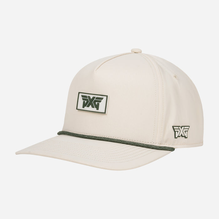 Beige cap with a logo on a white background