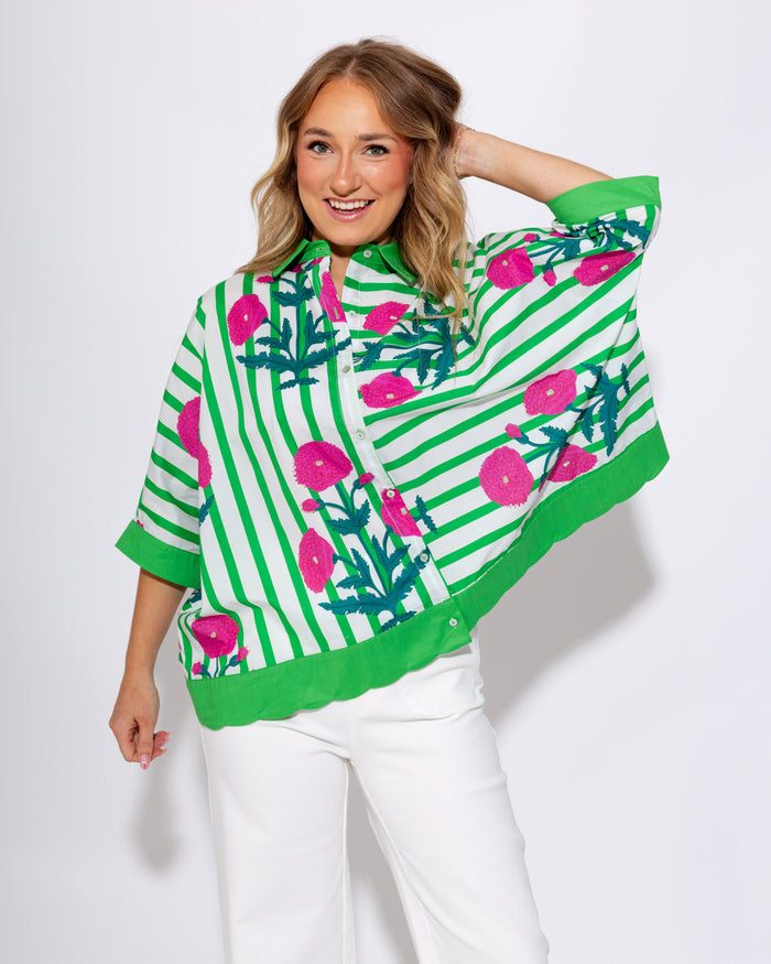 Mixed Floral Stripe Button Down Blouse - Umgee - Gaudie & Co. Nederland TX Boutique