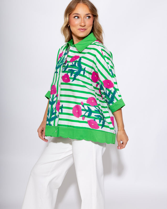 Mixed Floral Stripe Button Down Blouse - Umgee - Gaudie & Co. Nederland TX Boutique
