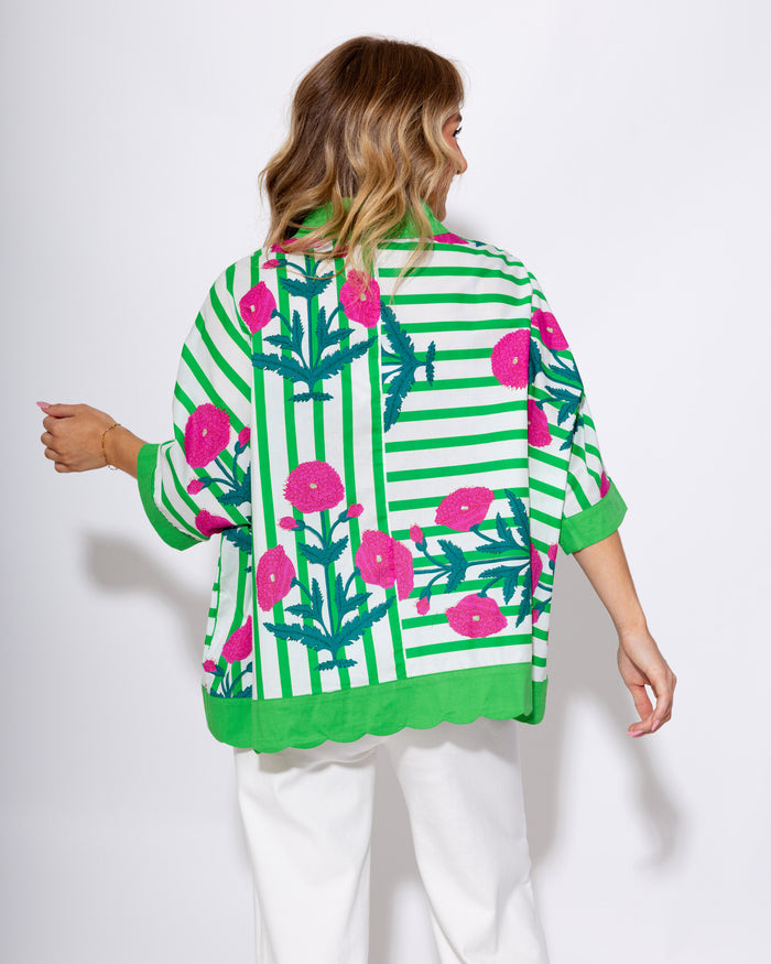 Mixed Floral Stripe Button Down Blouse - Umgee - Gaudie & Co. Nederland TX Boutique