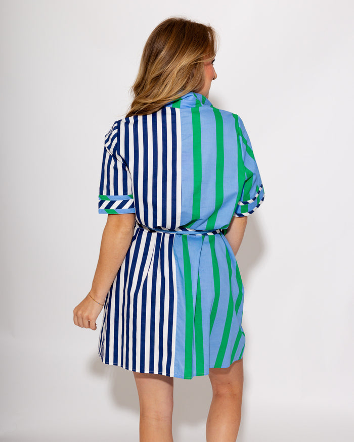 Mixed Stripe Belted Shirt Dress