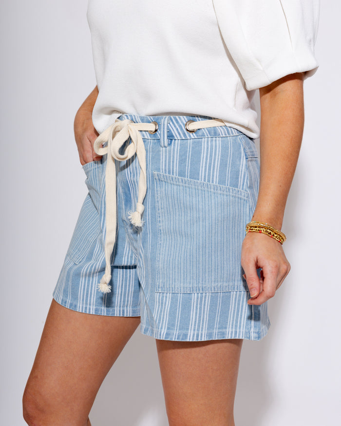 Mixed Stripes Denim Shorts