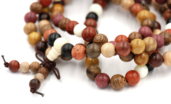 Mixed Wooden Beads, 108 Mala Beads, Necklace or Bracelet, Boho Yoga Prayer Beads