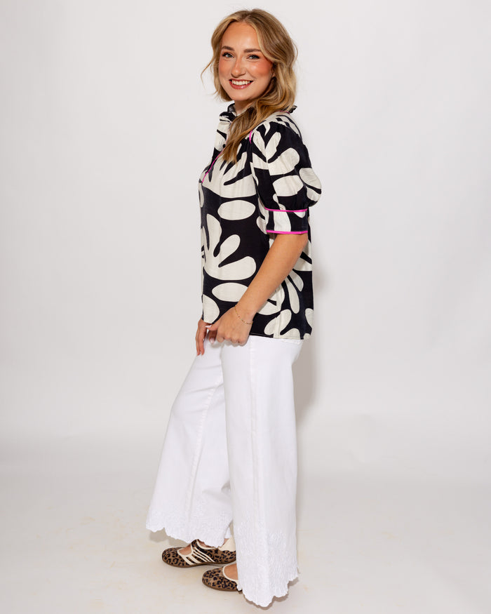 Modern Contrast Ruffle Neck Top