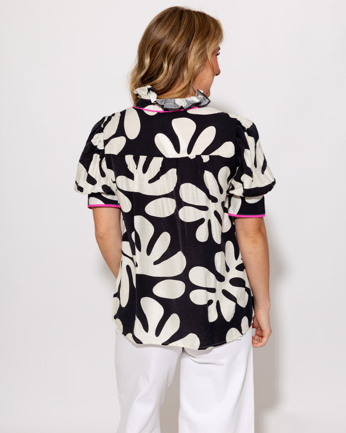 Modern Contrast Ruffle Neck Top