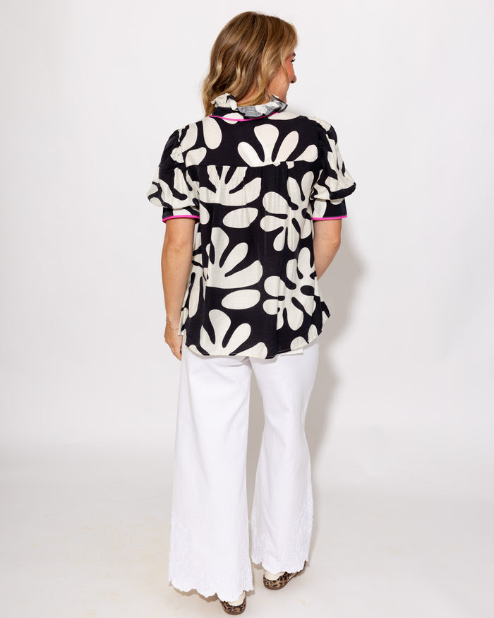Modern Contrast Ruffle Neck Top