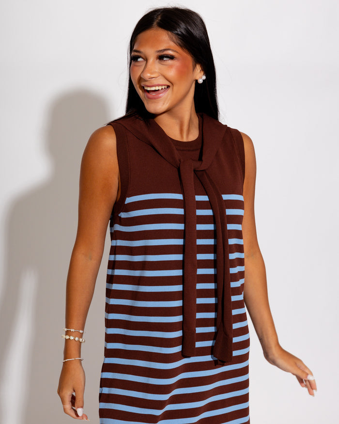 Modern Striped Mini Dress in Chocolate