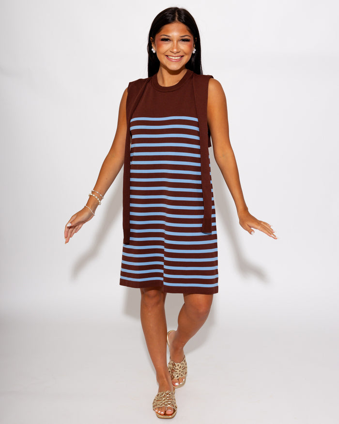 Modern Striped Mini Dress in Chocolate