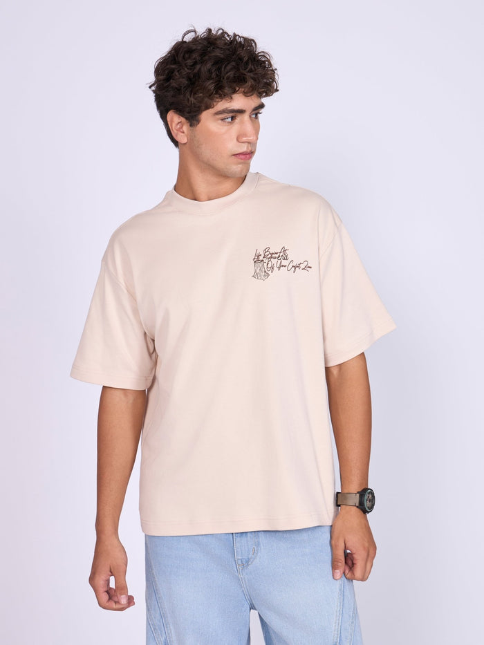 men wearing Eco-Inspired Tree Rings Graphic T-Shirt - Cream
