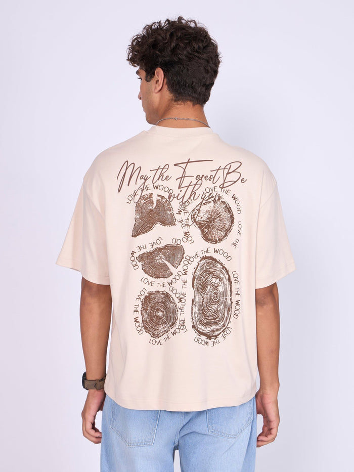 men wearing Eco-Inspired Tree Rings Graphic T-Shirt - Cream