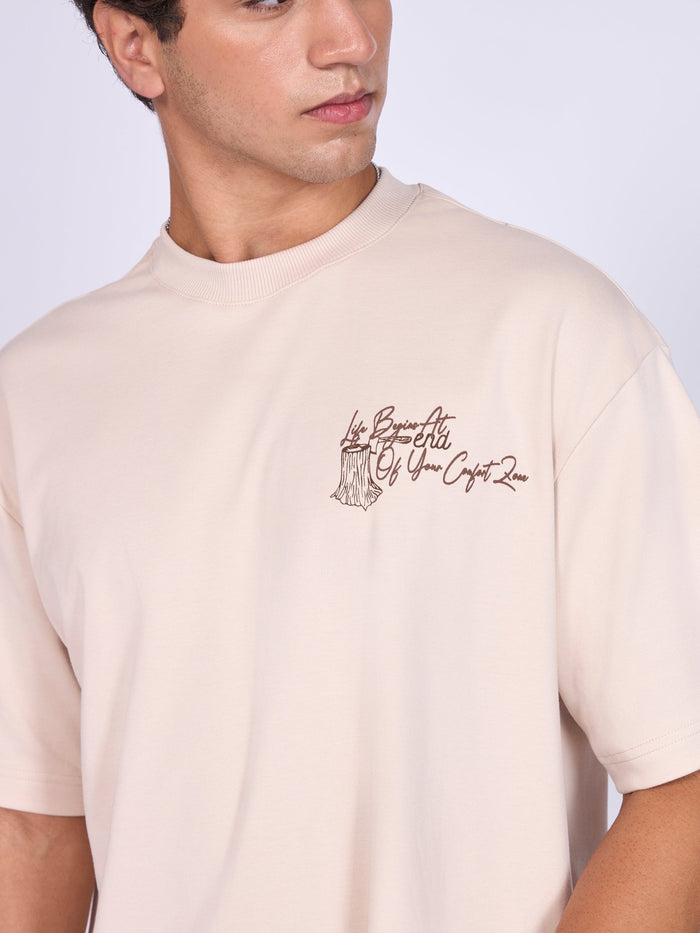 Moovin - Eco-Inspired Tree Rings Graphic T-Shirt - Cream