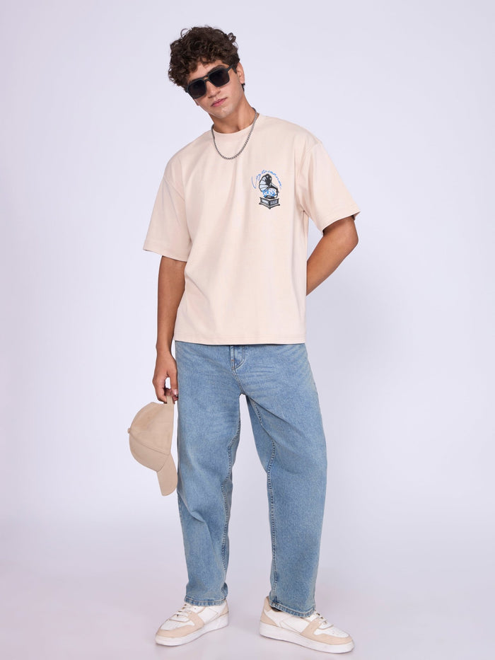 men wearing Lisztomania Retro Music Graphic T-Shirt - Cream