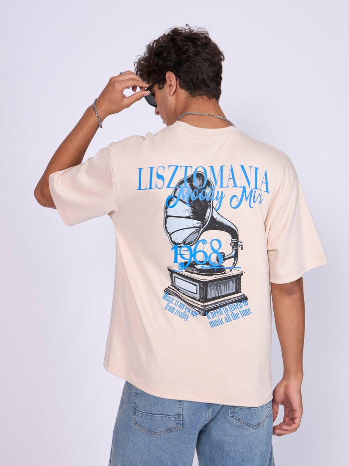men wearing Lisztomania Retro Music Graphic T-Shirt - Cream