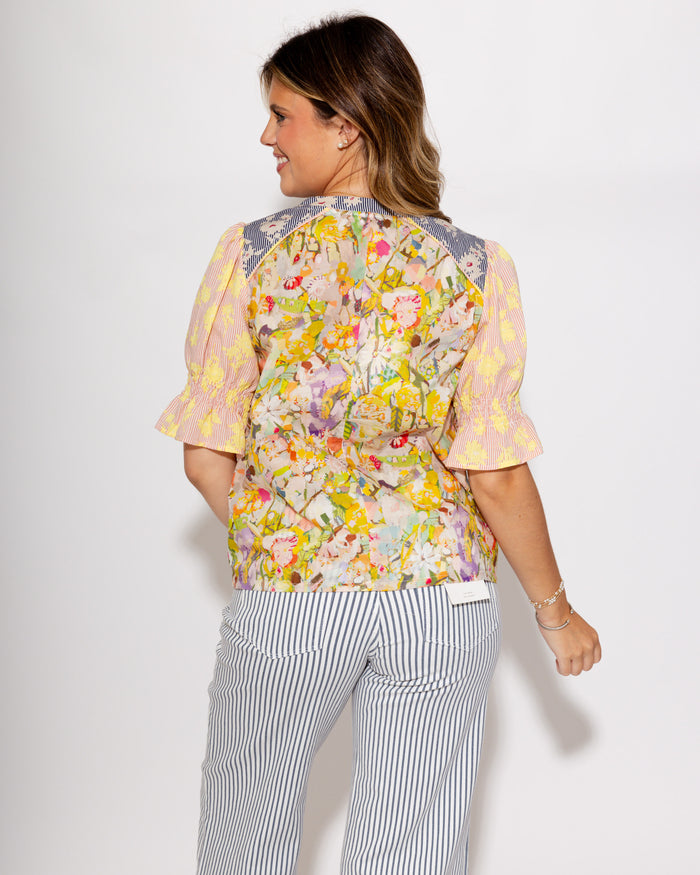 Multi Floral Print Split Neck Top