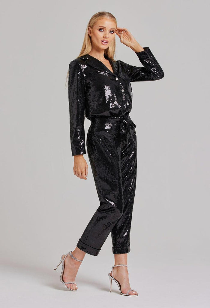 Nadine Merabi Black Sequin Suit Missy