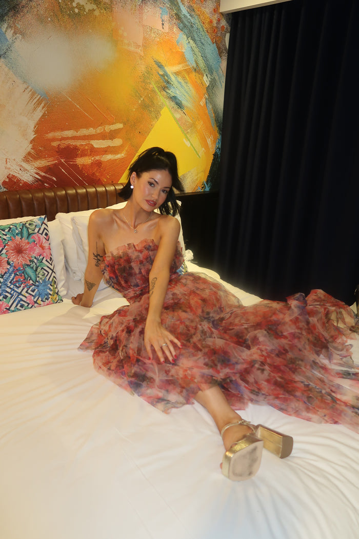 Natalia Tulle Maxi Dress in Mixed Floral