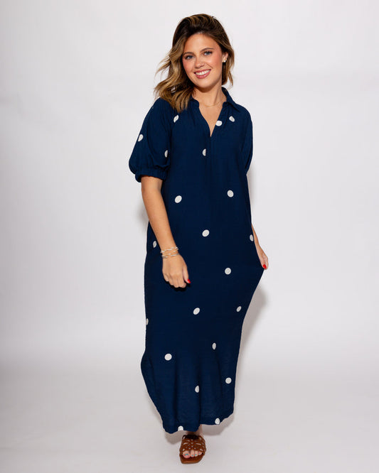 Navy Polka Dot Midi Dress