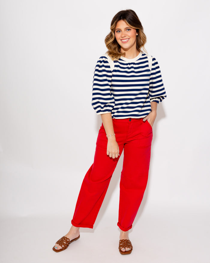Navy Stripe Contrast Band Top