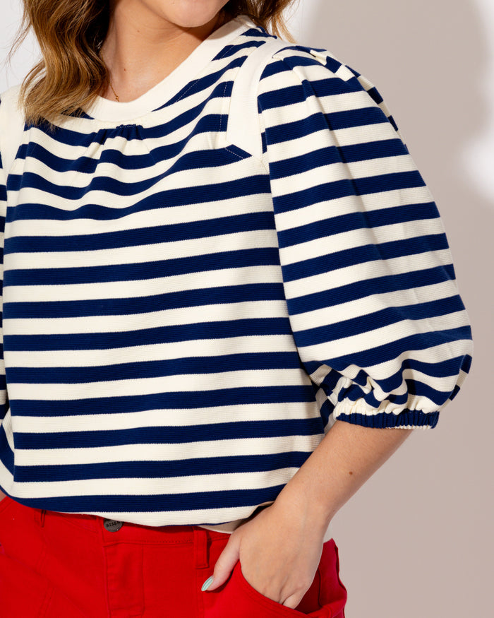 Navy Stripe Contrast Band Top