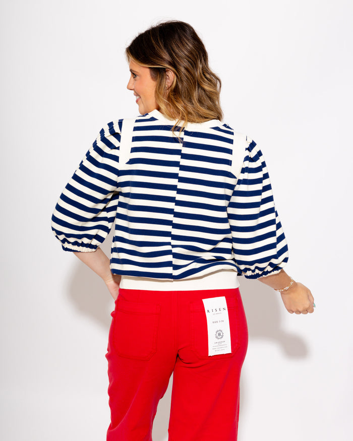 Navy Stripe Contrast Band Top