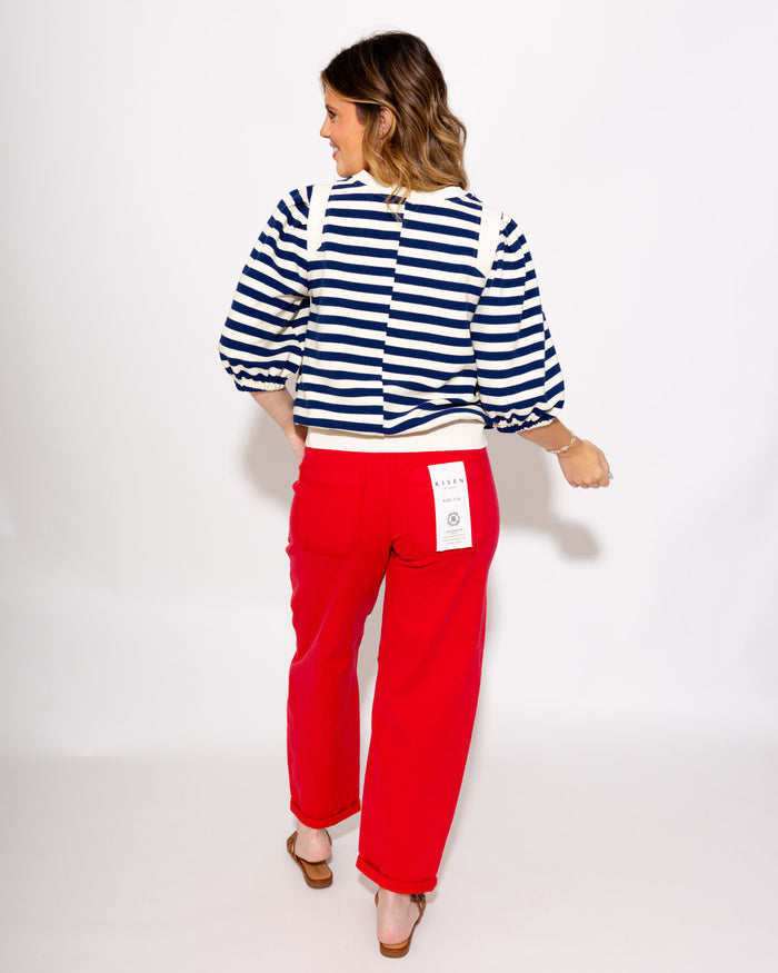 Navy Stripe Contrast Band Top