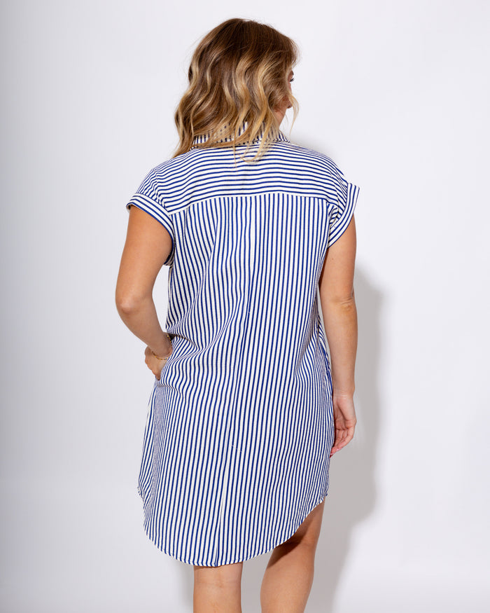 Navy White Stripe Mini Dress Coastal - She Sky - Gaudie & Co. Texas Boutique