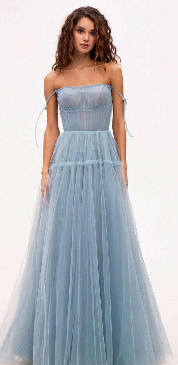 Ocean Wave Tie-straps Tulle Prom Dress