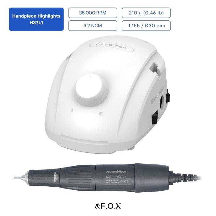 Open box (see description) Saeyang Marathon Champion 3 White + H37L1 35k RPM — Original E-File Nail Drill Machine Drill machine Saeyang