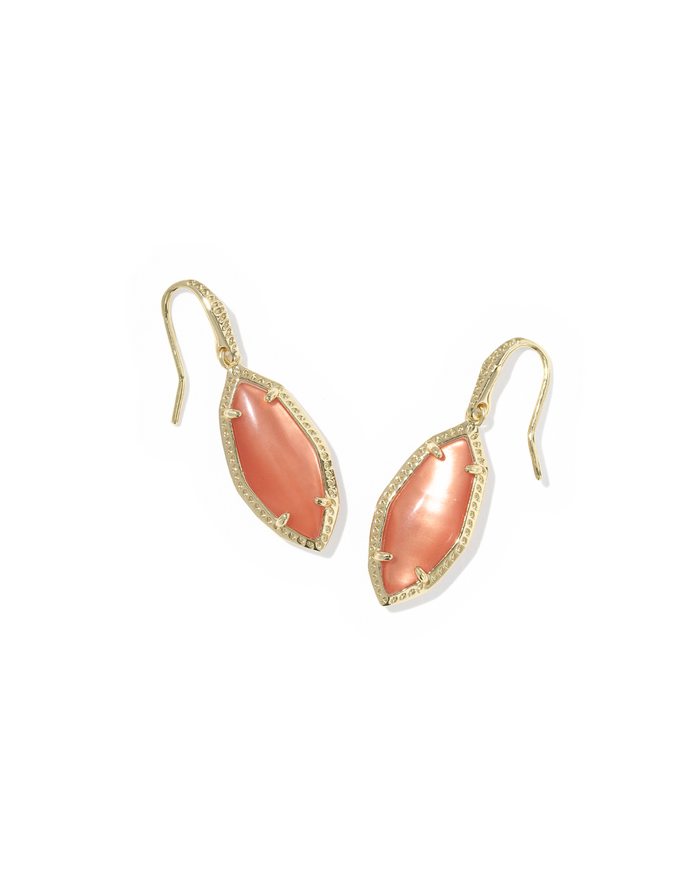 Ophelia Small Drop Earrings in Gold Burnt Orange Mother of Pearl