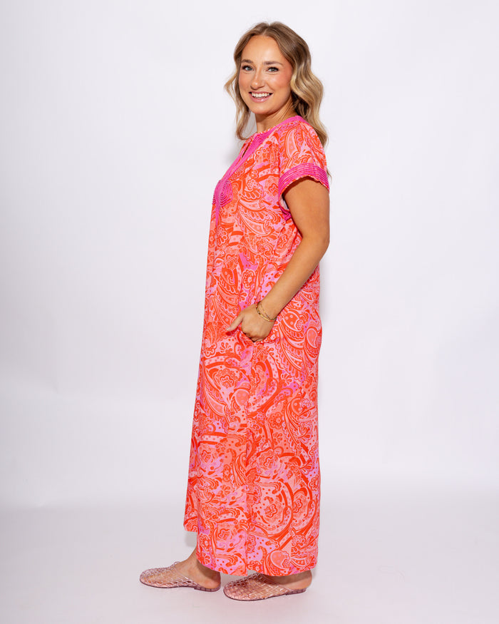 Paisley Patch Embroidery Midi Dress