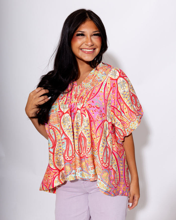 Paisley Smocked Top