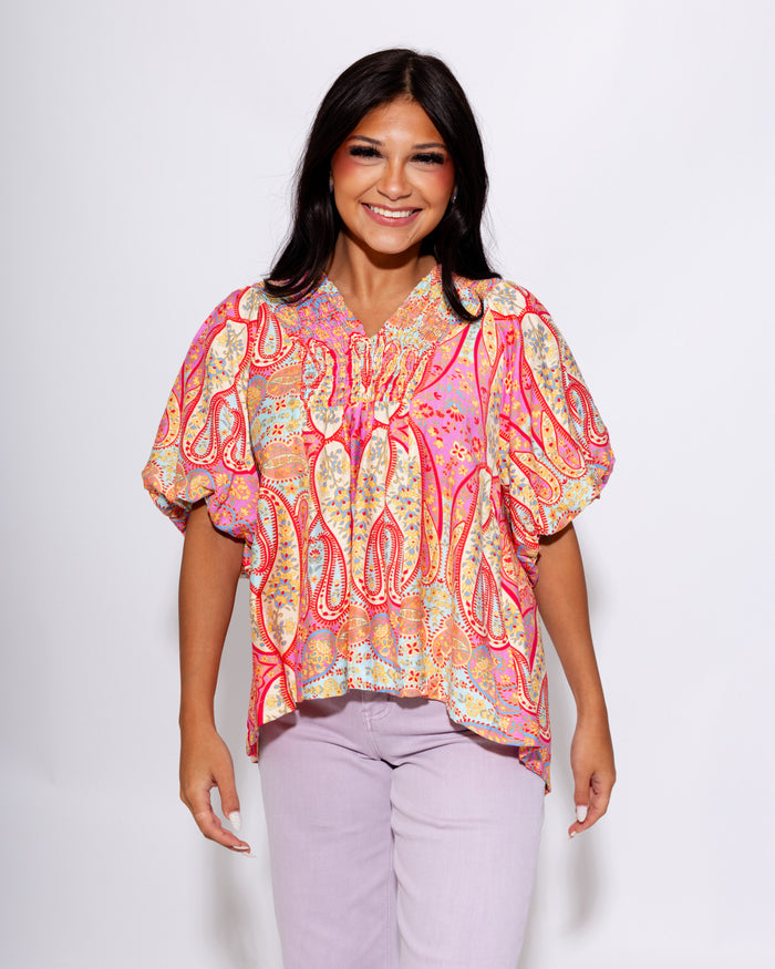 Paisley Smocked Top