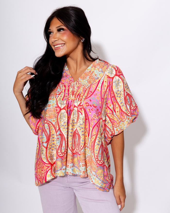 Paisley Smocked Top