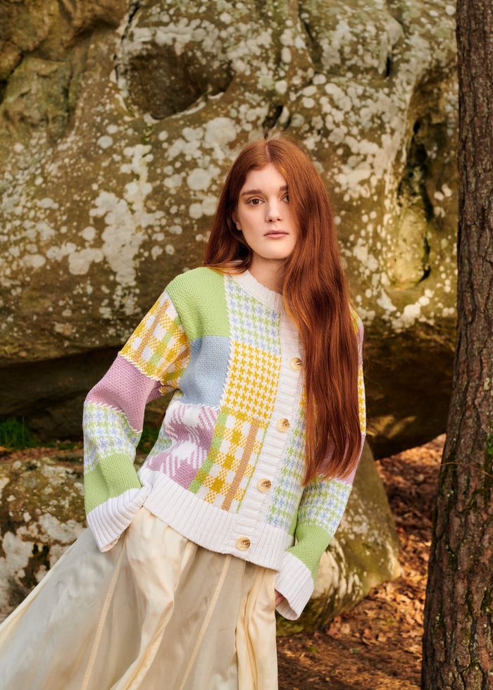 Gigi Knitwear - Patchwork Cardigan - Lime Multi -