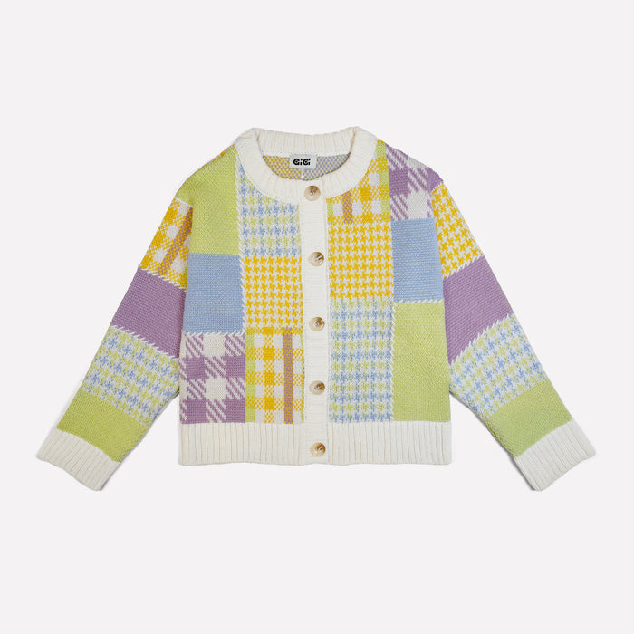 Gigi Knitwear - Patchwork Cardigan - Lime Multi -