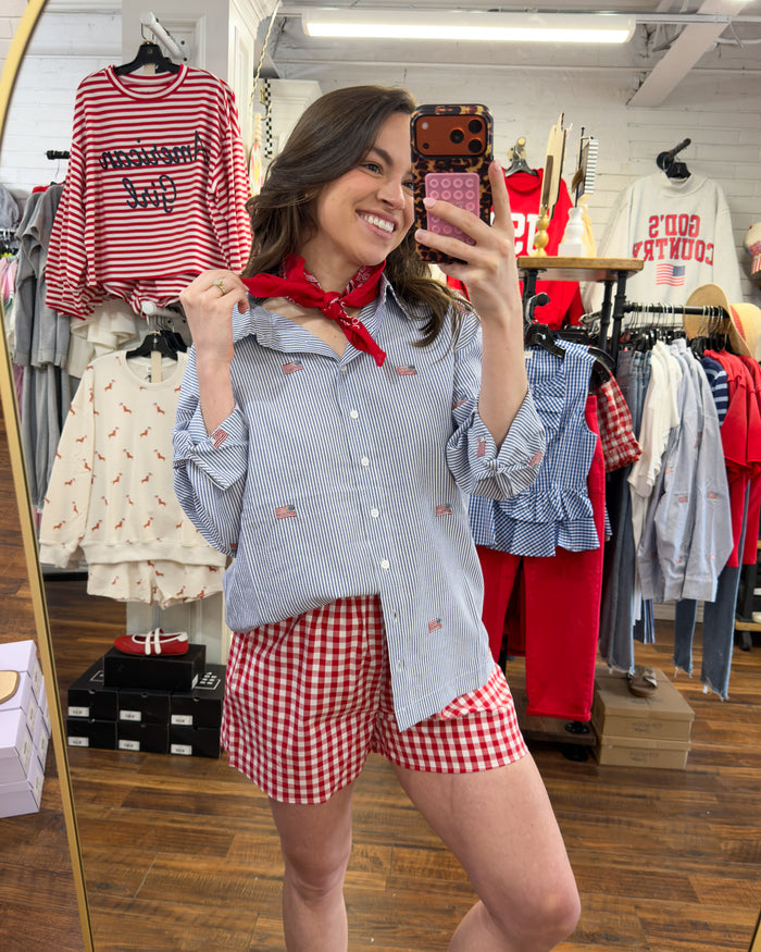 Patriotic Embroidered Striped Top