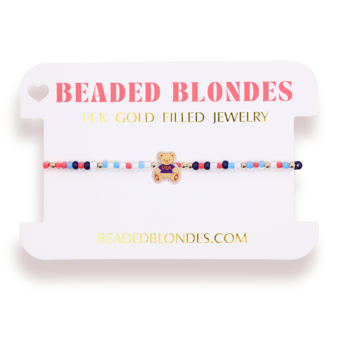 Patriotic Teddy Bear Bracelet on Color